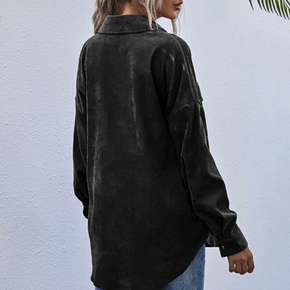 Green Boyfriend fit oversized shacket jacket corduroy Minimalist - Picture 16 of 16